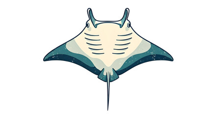 Pixelated Manta Ray with Blue and White Shades on Transparent Background Graphic Illustration