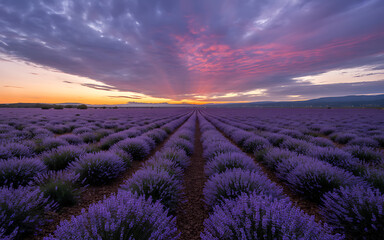 Beautiful lavender field at sunset in provence france scenic landscape view