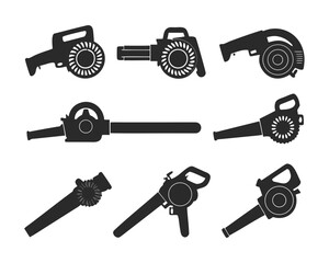 set of Leaf blower vector silhouette illustration isolated on white background