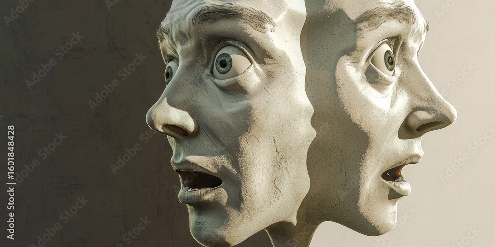 Poster A mind-bending image where a face appears to change expressions when viewed from different angles