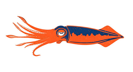 Pixelated Orange and Navy Squid Illustration on Transparent Background Low Resolution Design of a Graphic Squid With Tentacles Eyes and Pixel Art Style