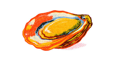 Pixelated Oyster Shell with Orange Yellow and White Tones in Front of A Black Background A Seafood Concept Illustration