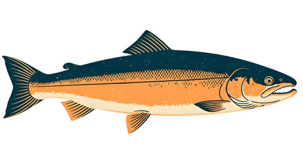 Pixelated Salmon Illustration with Orange and Blue Coloration on a Transparent Backdrop