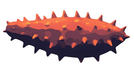Pixelated Sea Cucumber with Orange Body Spikes on Transparent Background Digital Art Illustration of Marine Animal