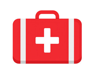 Obraz premium Minimal flat first aid kit icon with red cross and handle