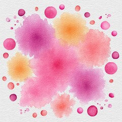 Abstract Pink Purple Orange Watercolor Painting with Dots and Splatters