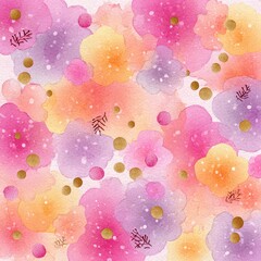 Abstract Watercolor Floral Painting with Pink, Orange, and Purple Flowers
