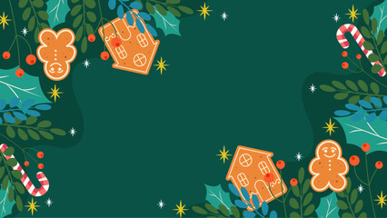 Festive Christmas gingerbread men houses and candy canes for holiday designs. Suitable for invitations, greeting cards, and social media posts.