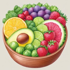 Colorful Fruit and Vegetable Bowl Illustration