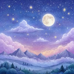 Full Moon Over Purple Mountains A Dreamy Night Scene