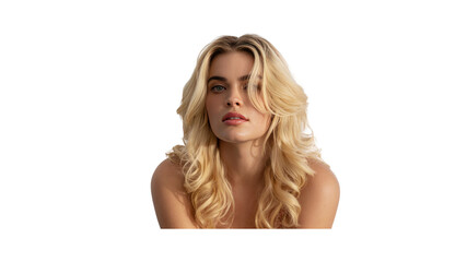 Obraz premium Beautiful Blonde Woman with Long Wavy Hair, Sensual Portrait