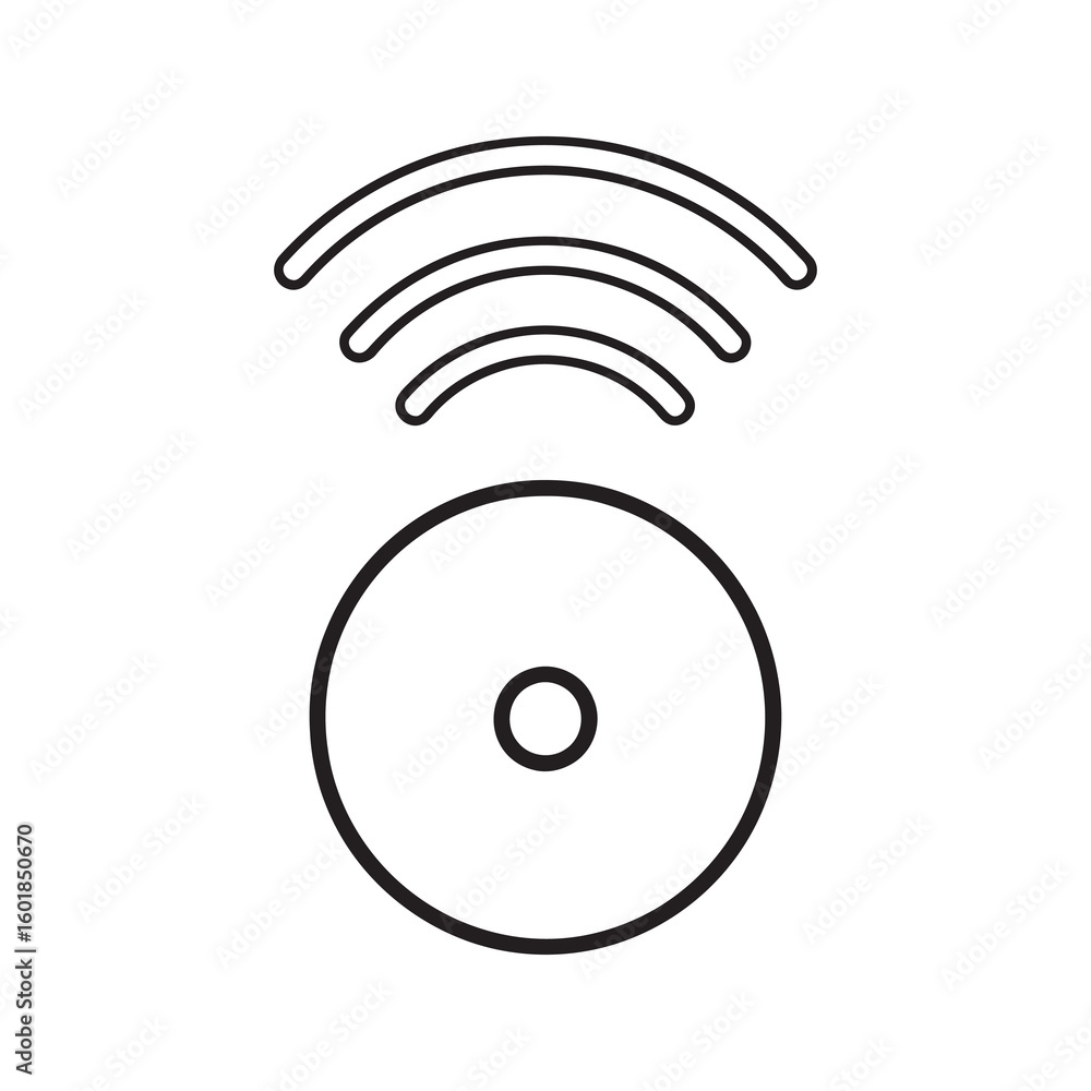 Poster wireless audio streaming icon showing compact disc with signal wave for digital music broadcast and 