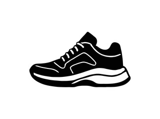 Stylized white line art of a running shoe isolated on transparent background