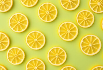 Pastel green background with seamless pattern of juicy lemon slices, textured surface,  healthy,  seamless