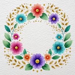 Vibrant Watercolor Floral Wreath with Gold Accents