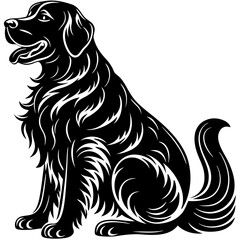 Stylized solid black silhouette of a golden retriever dog