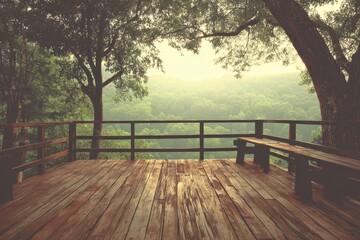 Forest view wooden deck vintage filter