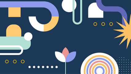 Abstract artwork with pastel shapes of a flower and sun suitable for floral designs, greeting cards, and summer themed projects.