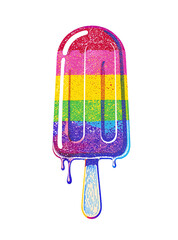 Rainbow Striped Popsicle with Dripping Effect Isolated on Transparent Background Pixelated Design in Vivid Colors for Summer Treats and Retro Art