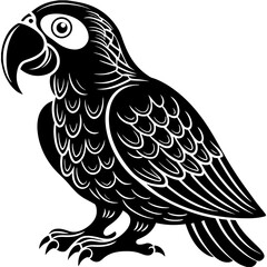 Stylized solid black parrot silhouette vector art