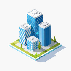 Isometric modern city skyscraper block vector