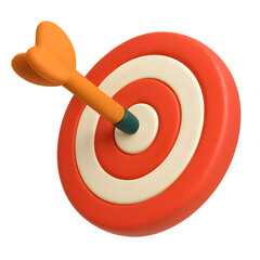 Red and White Target with Orange Arrow on Transparent Background for Achieving Business Goals and Precise Focus