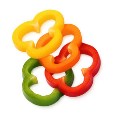 Colorful bell pepper rings isolated on transparent background