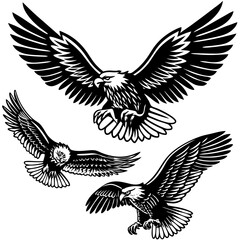 Three stylized eagles in flight vector design