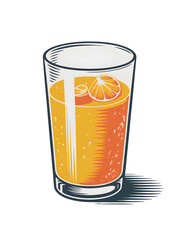 Refreshing Orange Juice in Clear Glass with Citrus Fruit Slice and Shadow on Transparent Background