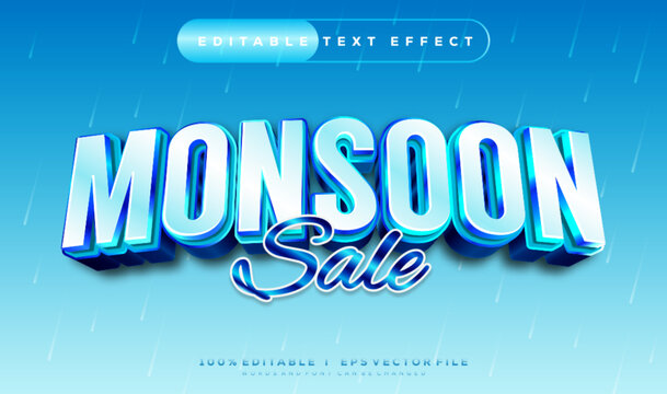 monsoon sale 3d vector text effect with modern style design