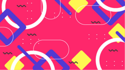 Abstract geometric design with circles, squares, and lines on a pink background. Suitable for modern art prints, social media graphics, and web design projects.
