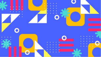 Vibrant blue background with colorful geometric shapes, suitable for graphic design projects, websites, and social media posts. Energizing and eye catching.