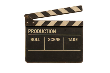 Movie clapperboard standing against transparent backdrop, signaling production readiness for film and design compositions