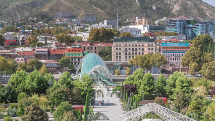 Timelapse of the Bridge of Peace, a bow-shaped pedestrian bridge in Tbilisi, Georgia © HyperlapsePro