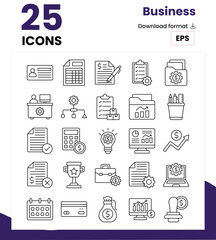 Business Icon Set: 50 Professional Line Icons for Corporate, Finance & Strategy in Bold Outline Style