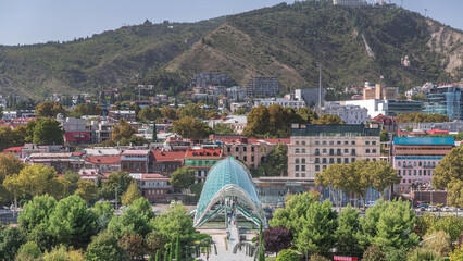 Timelapse of the Bridge of Peace, a bow-shaped pedestrian bridge in Tbilisi, Georgia © HyperlapsePro