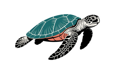 Sea Turtle Swimming in Dark Waters Illustration on Transparent Background Aquatic Marine Reptile Vector Graphics Design
