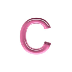Pink letter C glassy font uppercase symbol on transparent background