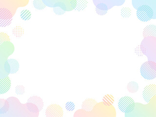 カラフルなグラデーションの繋がった波状の円と幾何学模様の円の飾りフレーム