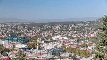 Obraz premium Aerial view of column of freedom in the center of the city timelapse in Tbilisi. Georgia
