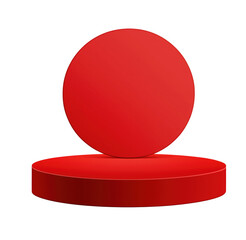 A vibrant red circular product display platform stage with a modern minimalistic design on transparent background.