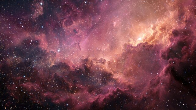 Stunning cosmic nebula with vibrant colors and dense gas clouds illuminated by distant stars in outer space