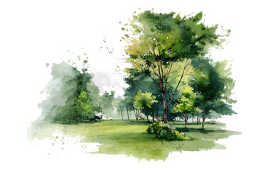 Watercolor Forest Illustration, isolated on transparent background.