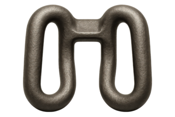 Industrial cast metal double loop connector hardware part on a transparent background