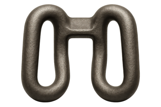Industrial cast metal double loop connector hardware part on a transparent background