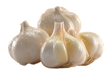 Fresh Garlic Bulbs and Cloves, isolated on transparent background