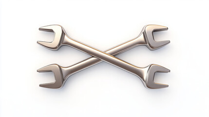 Crossed wrenches metallic industrial tool isolated on white background, clean and modern style