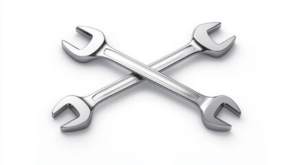 Crossed wrenches, industrial style, metallic, tool, isolated, white background, clean