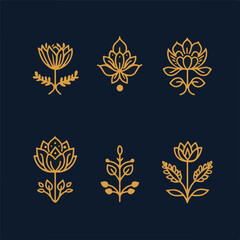 Elegant floral ornament logo and icon set in a minimalist line art style for modern branding.
