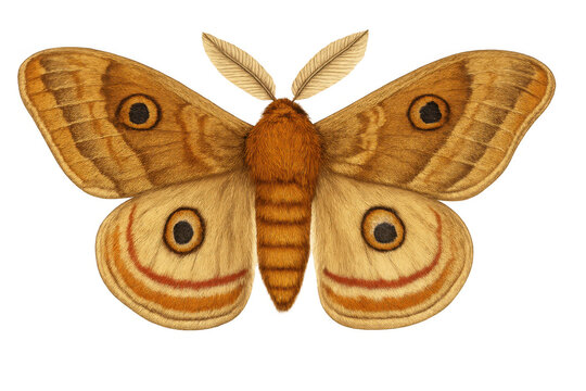 Vibrant saturniid moth spreading iridescent wings, detailed against transparent backdrop highlighting intricate wing patterns and coloration - Powered by Adobe